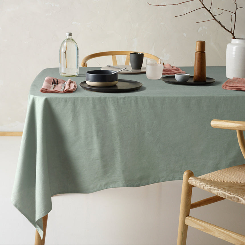 Vintage Design Homewares Helm Green Washed Linen Cotton Tablecloth 180cm Diameter Round