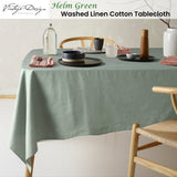 Vintage Design Homewares Helm Green Washed Linen Cotton Tablecloth 180cm Diameter Round