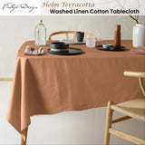 Vintage Design Homewares Helm Terracotta Washed Linen Cotton Tablecloth 150cm x 300cm