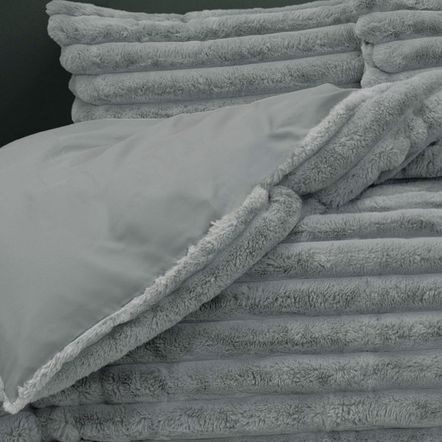 Ardor Jax Grey Chunky Faux Fur Quilt Cover Set King