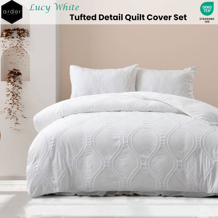 Ardor Lucy White Tufted Detail Quilt Cover Set Queen