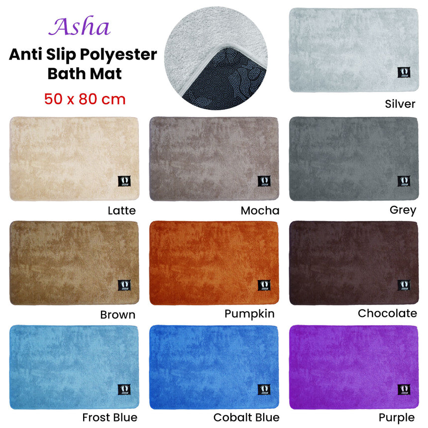 Asha Anti Slip Polyester Bath Mat 50 x 80 cm Mocha