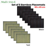 Set of 6 Multi Stitch Bamboo Table Placemats 30 x 45cm Black