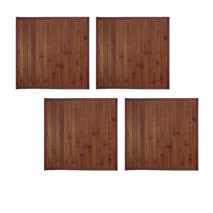 Set of 4 Square Broad Slat Bamboo Table Placemats 35 x 35cm Chocolate