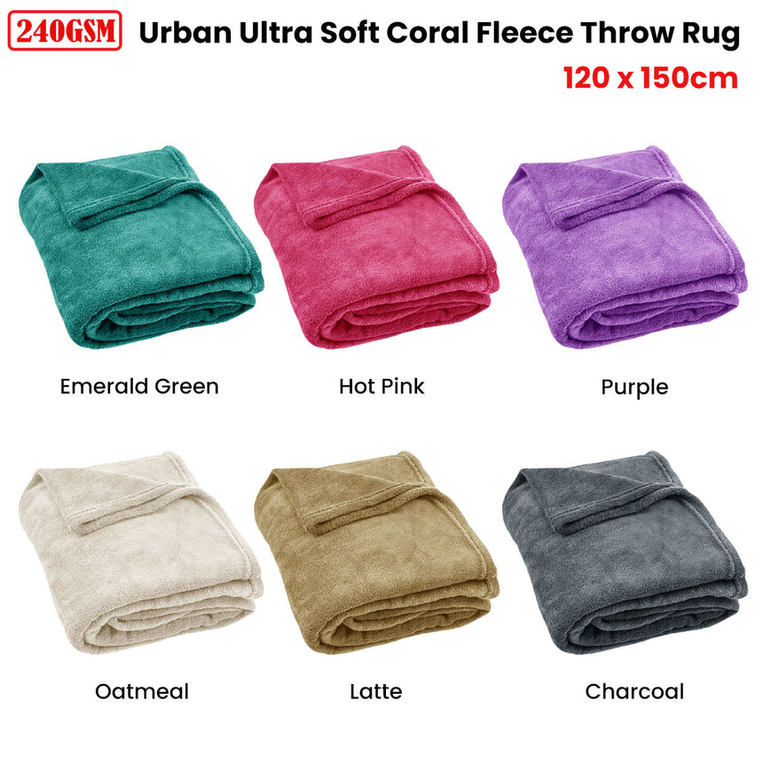 240GSM Urban Ultra Soft Coral Fleece Throw Rug 120 x 150cm Charcoal