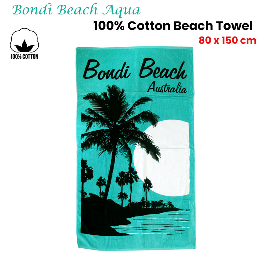 Aqua Blu Bondi Beach Aqua 100% Cotton Beach Towel 80 x 150 cm