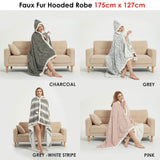 Ramesses Faux Fur Hooded Robe Grey White Stripe