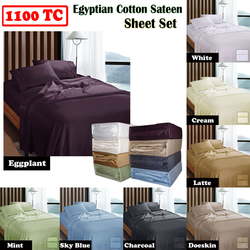 Ramesses 1100TC Egyptian Cotton Sateen Sheet Set Charcoal King