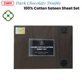 Kingtex 250TC 100% Cotton Sateen Sheet Set Dark Chocolate Double