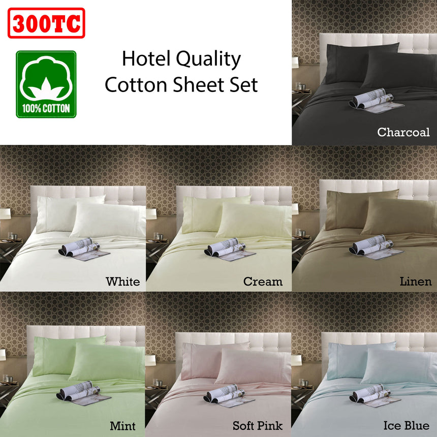 Kingtex 300TC Cotton Sheet Set Cream King