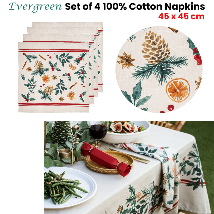 Ladelle Set of 4 Evergreen 100% Cotton Napkins 45 x 45 cm