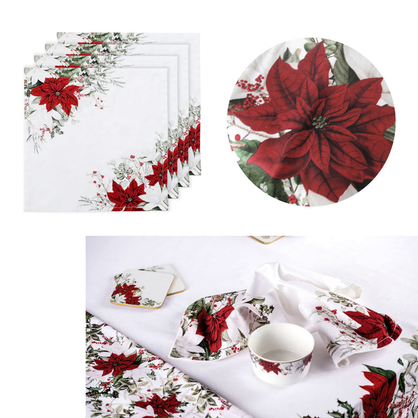 Ashdene Set of 4 Poinsettia 100% Cotton Napkins 45 x 45 cm