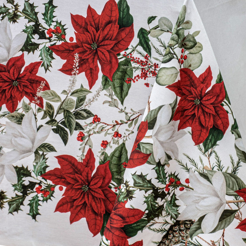 100% Cotton Ashdene Poinsettia Festive Christmas Holiday Tablecloth 150 x 230 cm