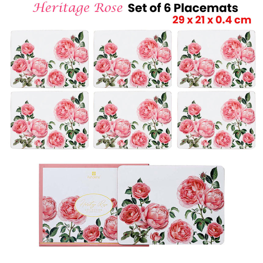 Ashdene Set of 6 Heritage Rose Table Placemats 29x21x0.4 cm