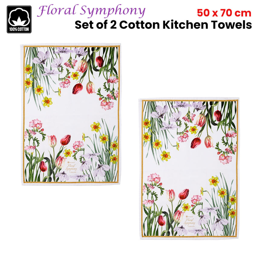 Ashdene Set of 2 Floral Symphony Cotton Kitchen Tea Towels 50 x 70 cm