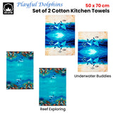 Ashdene Set of 2 Playful Dolphins Cotton Kitchen Tea Towels 50 x 70 cm Underwater Buddies