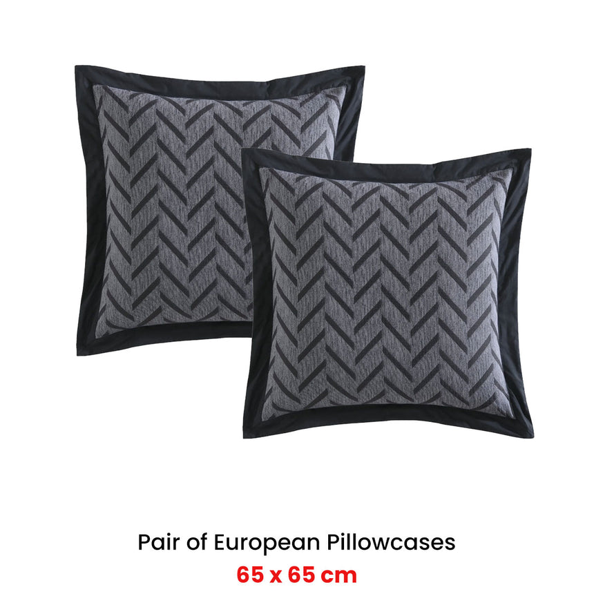 Private Collection Pair of Westport Charcoal Jacquard European Pillowcases 65 x 65cm