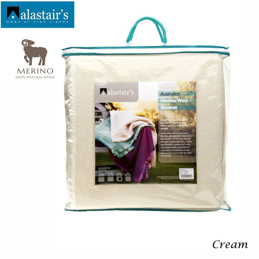 Alastairs 375GSM Australian Merino Wool Blanket Cream - Queen