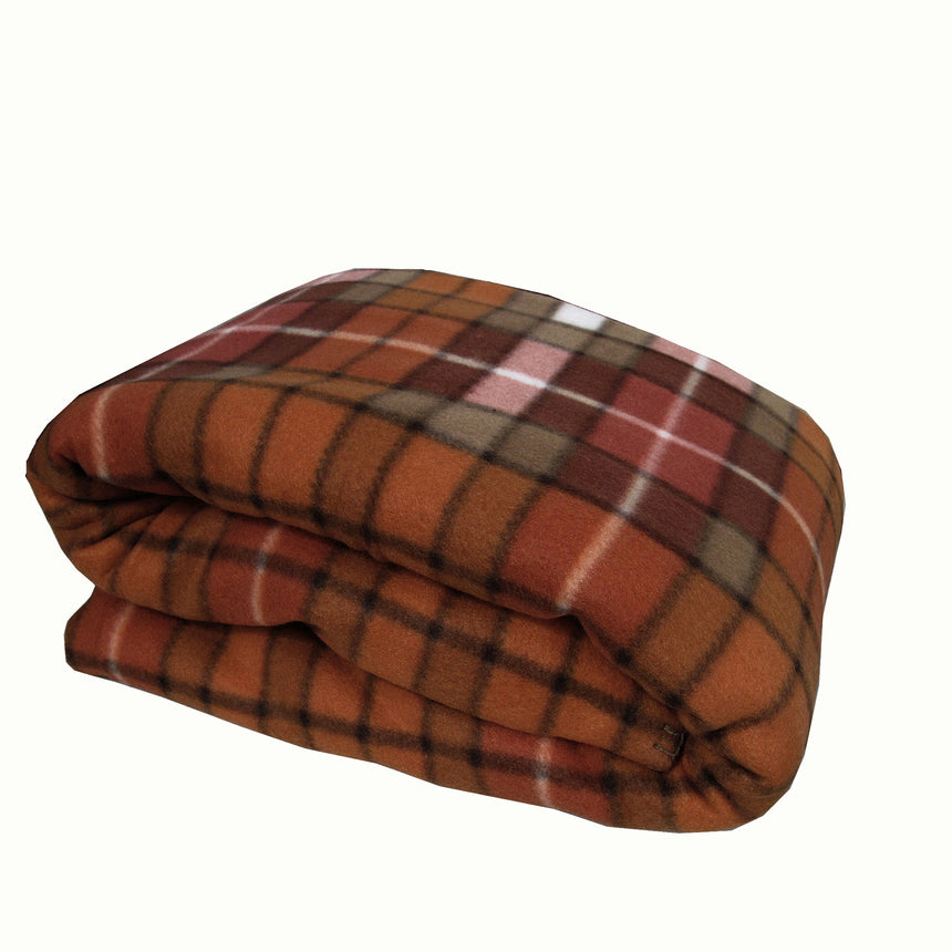 Elements 240GSM Polar Fleece Blanket 220cm x 240cm Checked Burnt Orange - Queen