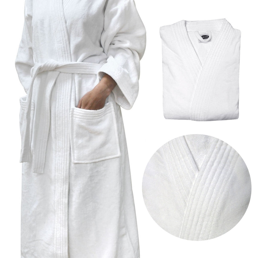 Jason 400GSM White Cotton Velour Bath Robe Medium/Large