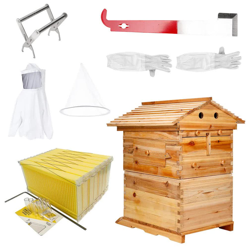 Wooden-Beekeeping-Beehive-House-+7PCS-Upgraded-Auto-Honey-Bee-comb-Hive-Frame