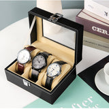 Watch Box Organizer Case Jewelry Display Tray Glass Top PU Leather(2 Slot)