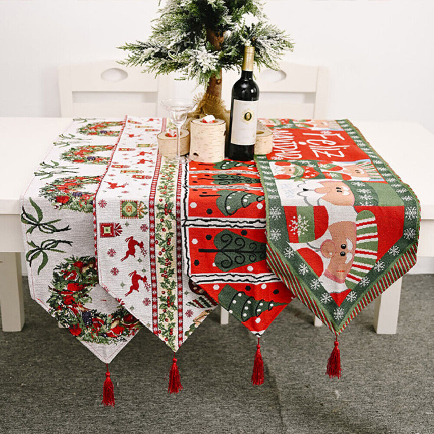 Christmas Table Runner thickened knitted Dining Tablecloth Xmas Party Decor(Tree)