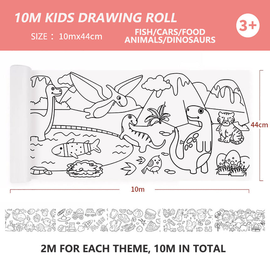 44cm*10m Kids Drawing Roll Color Filling Paper Graffiti Scroll Coloring Paper Toy(Style 02:5 themes)