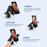 Automatic Clamping 15W Wireless Car Fast Charger Mount 2in1 Car Phone Holder