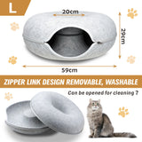 59 x 29cm Cat Tunnel Bed Dark Grey Felt Pet Puppy Nest Cave Toy Light Grey