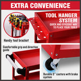 Red 3-Tier Tool Cart Trolley Toolbox Workshop Garage Storage 150KG Organizer Garage