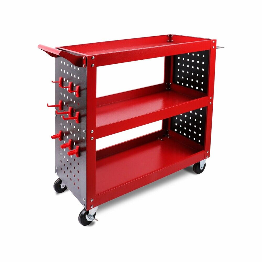 Red 3-Tier Tool Cart Storage Trolley Toolbox Workshop Garage Organiser 150kg Red