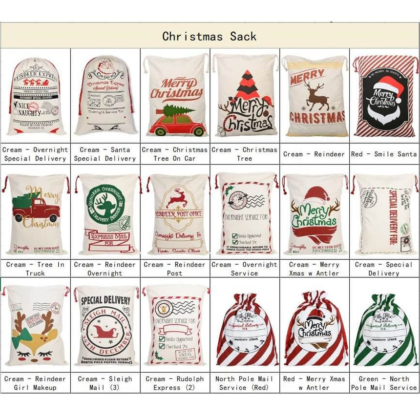 50x70cm Canvas Hessian Christmas Santa Sack Xmas Stocking Reindeer Kids Gift Bag, 50x80cm Hessian - Express Delivery