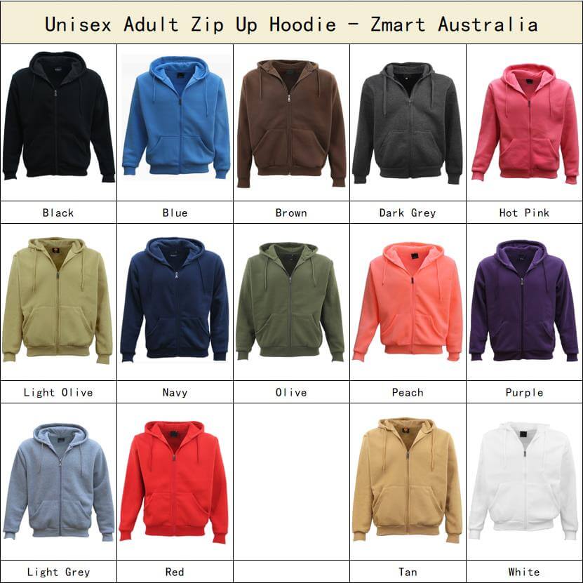 Adult Unisex Zip Plain Fleece Hoodie Hooded Jacket Mens Sweatshirt Jumper XS-8XL, Black, S