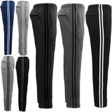 Men's Fleece Casual Sports Track Pants w Zip Pocket Striped Sweat Trousers S-6XL, Black, L