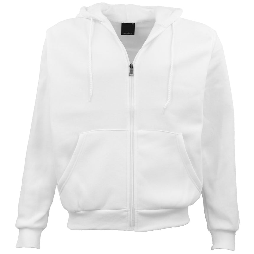 Adult Unisex Zip Plain Fleece Hoodie Hooded Jacket Mens Sweatshirt Jumper XS-8XL, White, XS