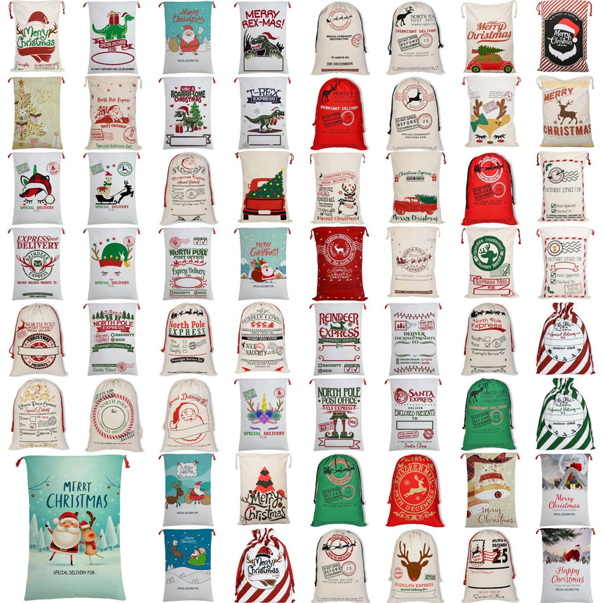 50x70cm Canvas Hessian Christmas Santa Sack Xmas Stocking Reindeer Kids Gift Bag, Green - Santa Mail