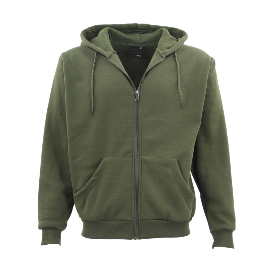 Adult Unisex Zip Plain Fleece Hoodie Hooded Jacket Mens Sweatshirt Jumper XS-8XL, Olive, 2XL