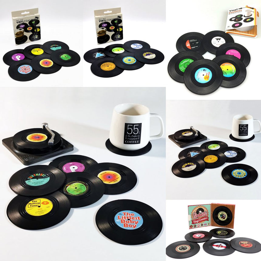 6x Creative Vinyl Record Cup Coasters Glass Drink Tableware Home Décor, Rockabilly