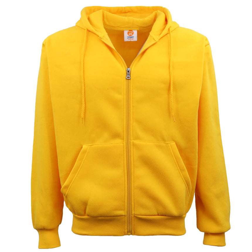 Adult Unisex Zip Plain Fleece Hoodie Hooded Jacket Mens Sweatshirt Jumper XS-8XL, Yellow, 3XL