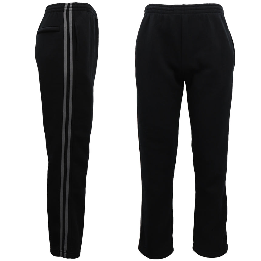 Men's Fleece Casual Sports Track Pants w Zip Pocket Striped Sweat Trousers S-6XL, Black w Grey Stripes, 4XL