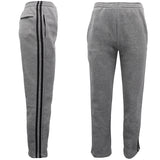 Men's Fleece Casual Sports Track Pants w Zip Pocket Striped Sweat Trousers S-6XL, Grey, XL