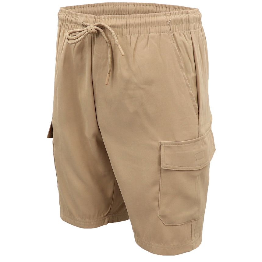 Men's Cargo Shorts 4 Pockets Cascual Work Trousers Active Pants Elastic Waist, Khaki, XS