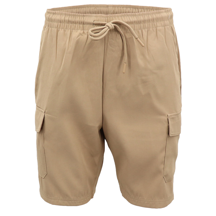 Men's Cargo Shorts 4 Pockets Cascual Work Trousers Active Pants Elastic Waist, Khaki, S