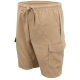 Men's Cargo Shorts 4 Pockets Cascual Work Trousers Active Pants Elastic Waist, Khaki, 3XL