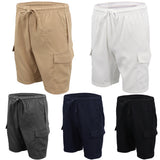 Men's Cargo Shorts 4 Pockets Cascual Work Trousers Active Pants Elastic Waist, Khaki, 3XL