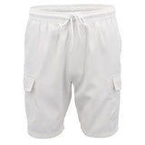 Men's Cargo Shorts 4 Pockets Cascual Work Trousers Active Pants Elastic Waist, White, XS