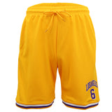 Men's Basketball Sports Shorts Gym Jogging Swim Board Boxing Sweat Casual Pants, Yellow - Los Angeles 6, M