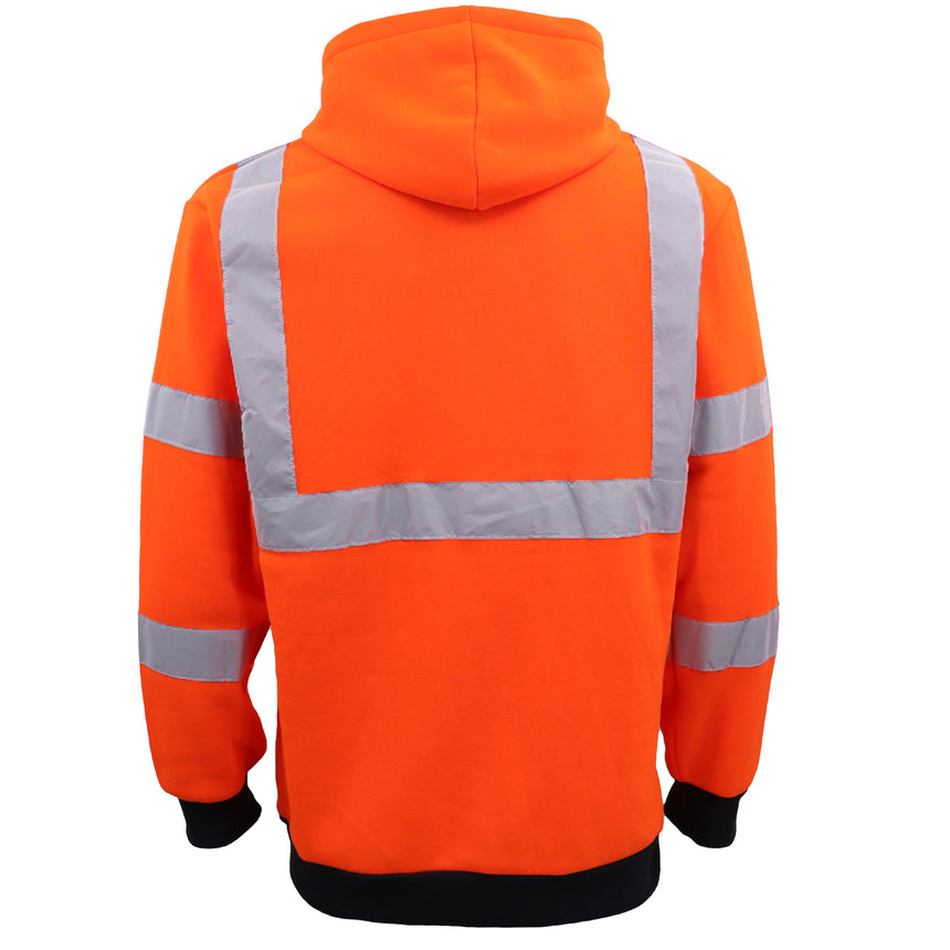 HI VIS Hooded Safety Jumper Hoodie Sweatshirt Tradie Workwear Fleece Jacket Coat, Fluro Orange, XS