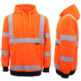 HI VIS Hooded Safety Jumper Hoodie Sweatshirt Tradie Workwear Fleece Jacket Coat, Fluro Orange, XS